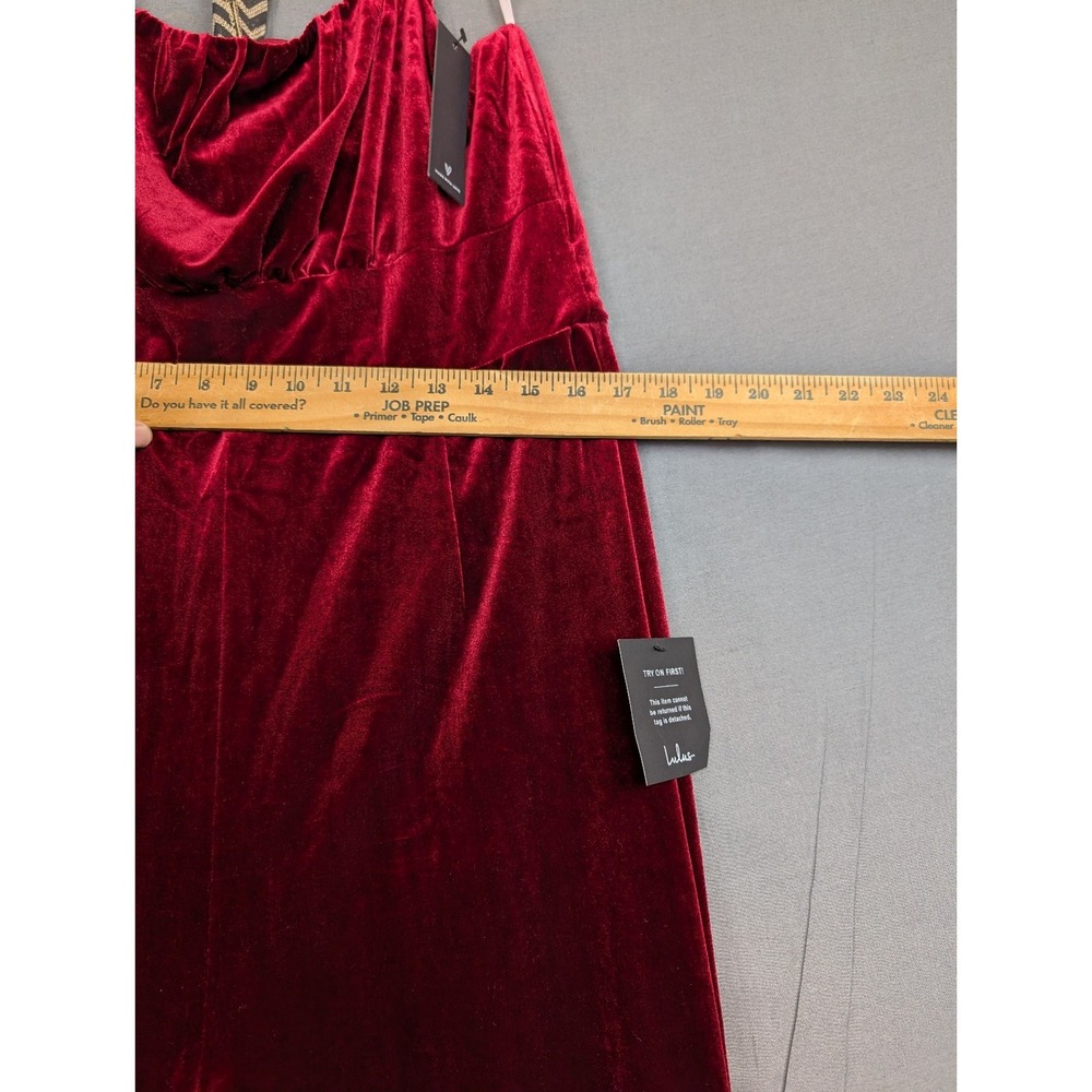 Lulus Hopeful Heart Red Velvet Backless Wide-Leg Jumpsuit Size XL - Picture 3 of 8